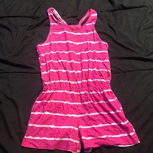 Cute summer pink and white striped romper.